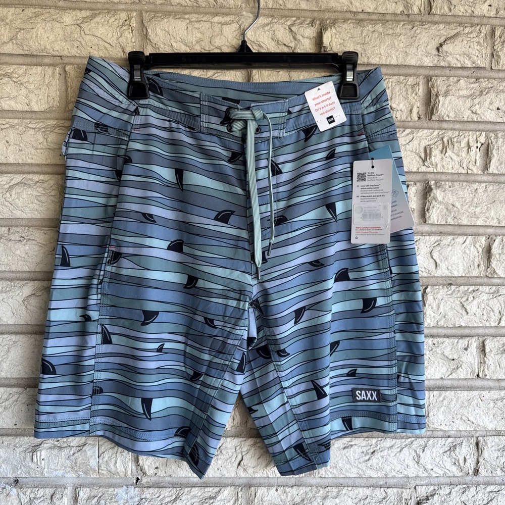 Saxx Betawave 19" Boardshort Swim Shorts Trunks | Fins- Blue Multi Size 30 NWT
